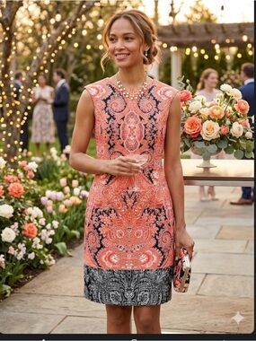 Calia Carrie Underwood Sleeveless Coral Paisley Sheath Dress coral black sz 12